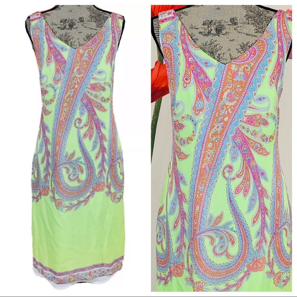 Tessuto Green Paisley Print Sleeveless Shift Dress